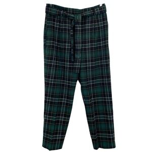 Ann Taylor Green Tartan Plaid Trousers Pants Tie Waist
